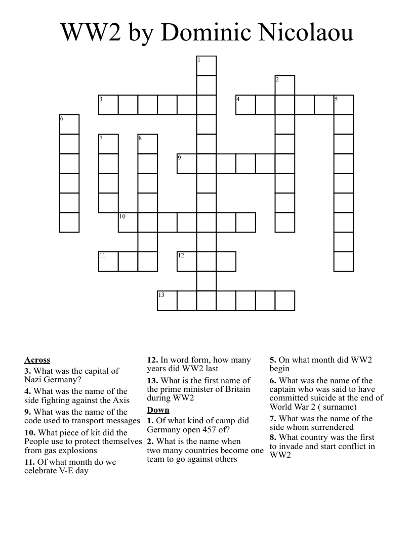 WW2 by Dominic Nicolaou  Crossword