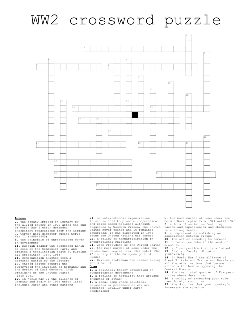 WW2 crossword puzzle