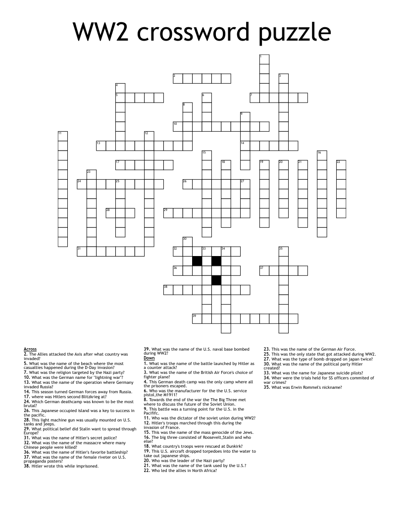 WW2 crossword puzzle