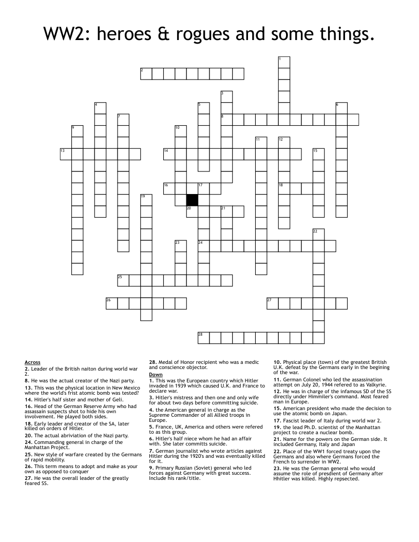 WW2: heroes & rogues and some things. Crossword