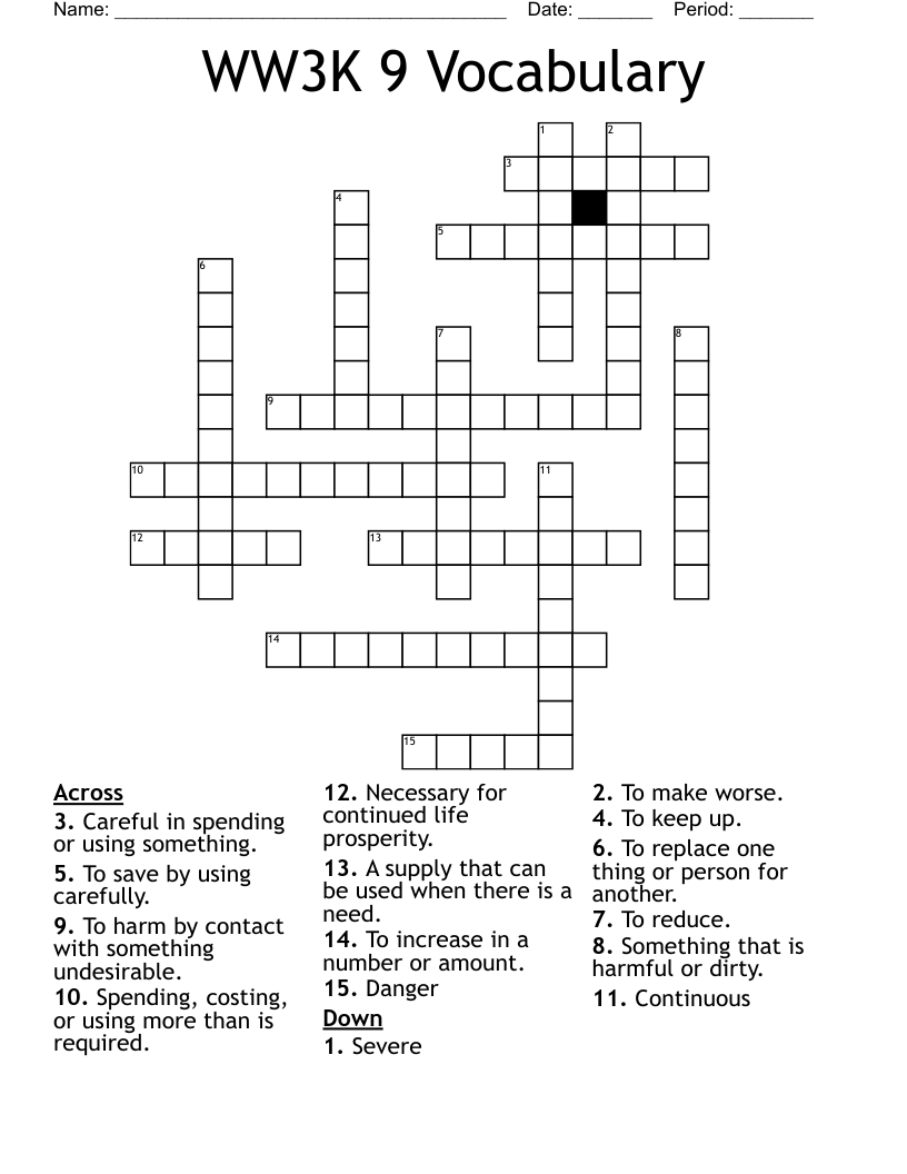 WW3K 9 Vocabulary Crossword