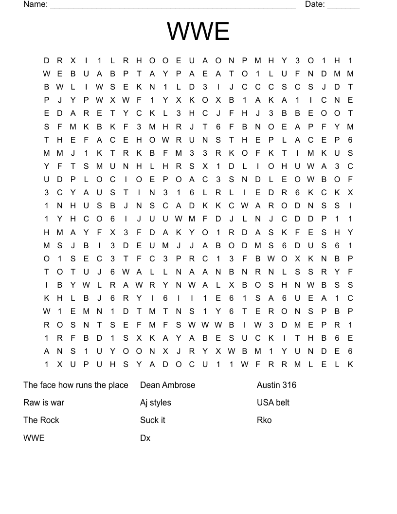 WWE Word Search