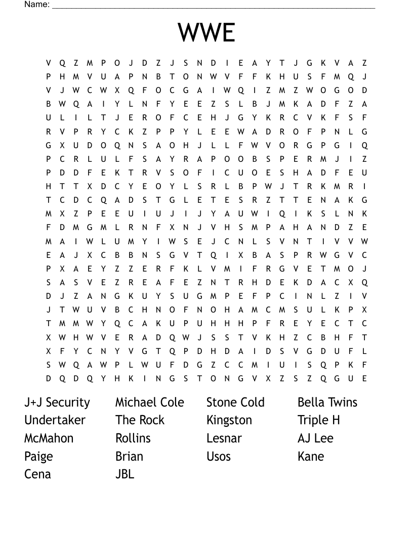 WWE Word Search