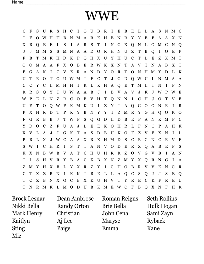 WWE Word Search