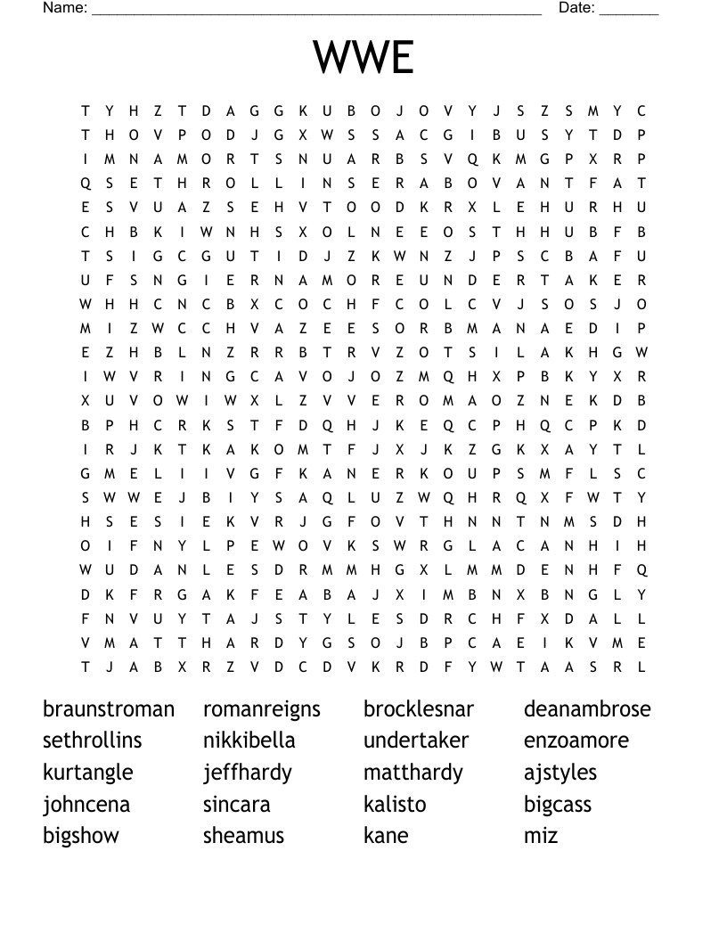 WWE Word Search