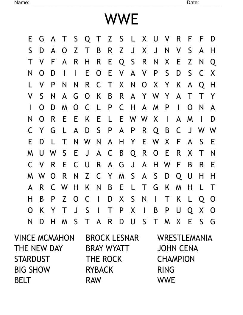 WWE Word Search