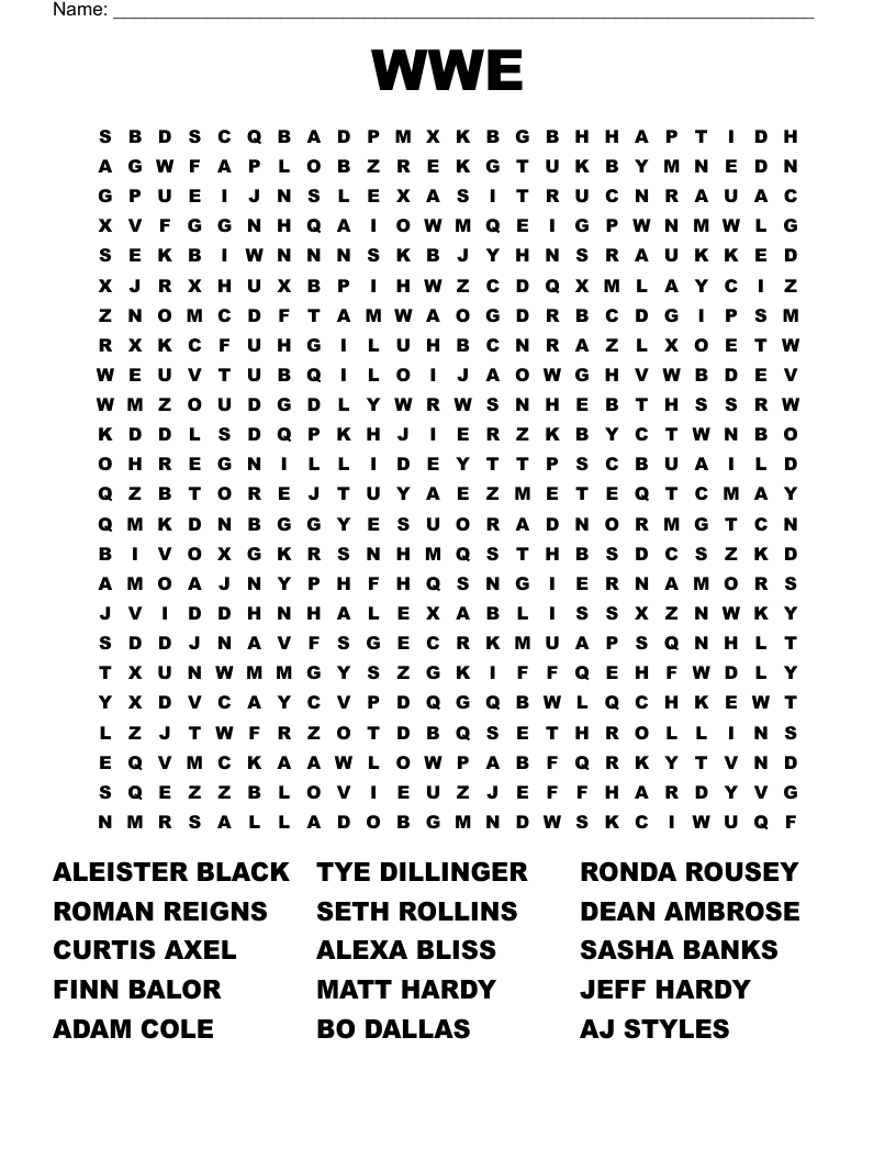 WWE Word Search