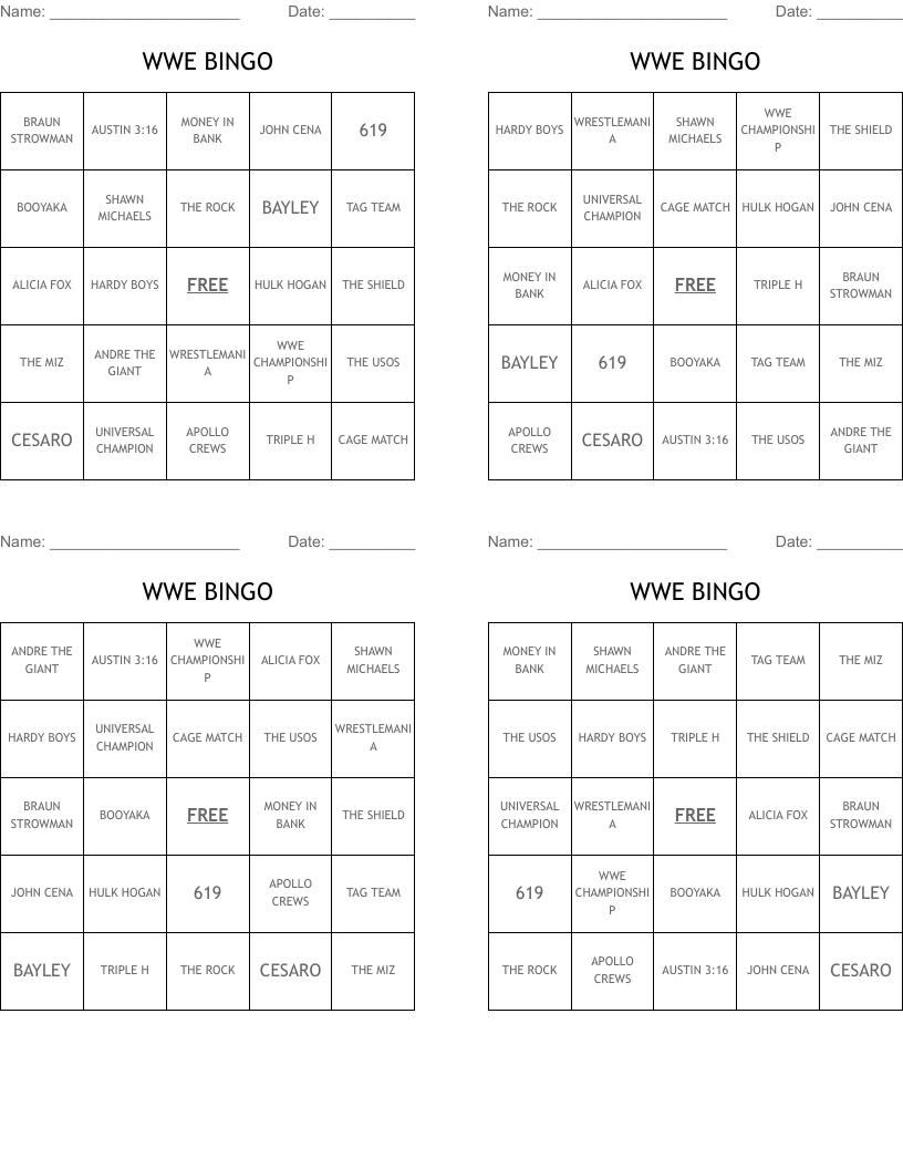 WWE BINGO