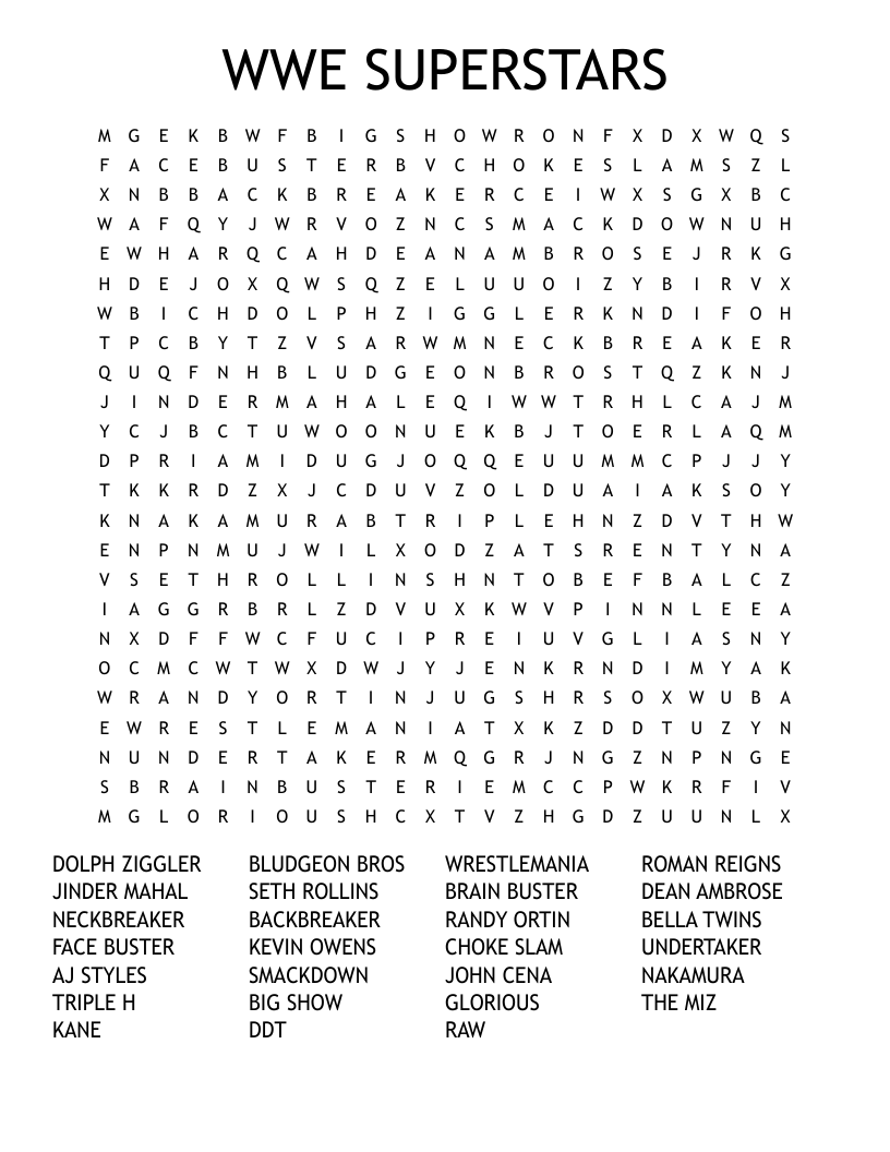 WWE SUPERSTARS Word Search