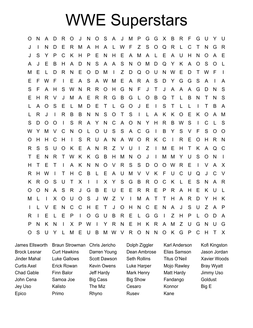 WWE Superstars Word Search