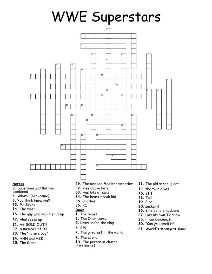 WWE Superstars Crossword