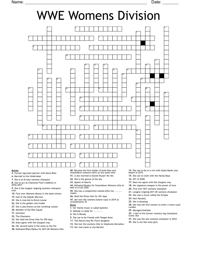WWE Womens Division Crossword