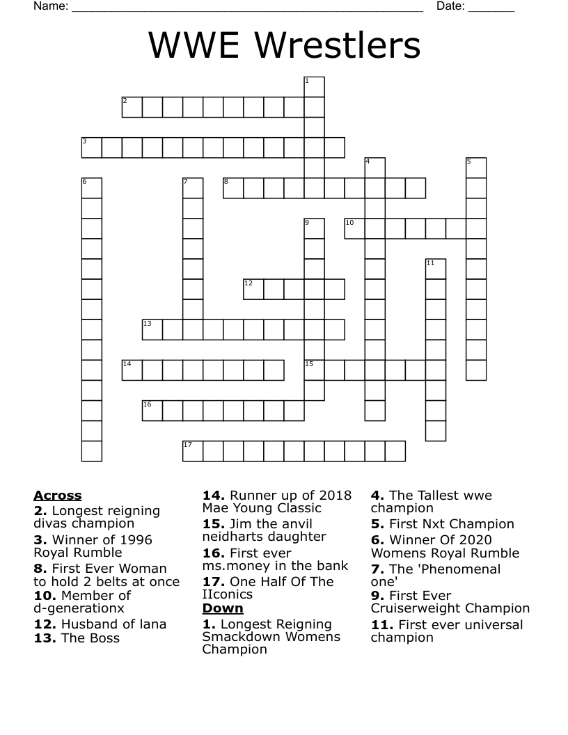 WWE Wrestlers  Crossword