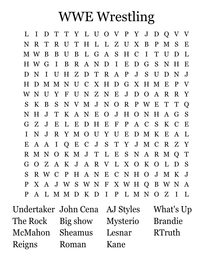WWE Wrestling Word Search