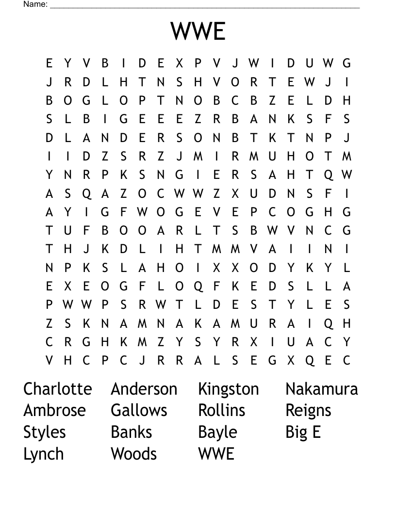 WWE  Word Search