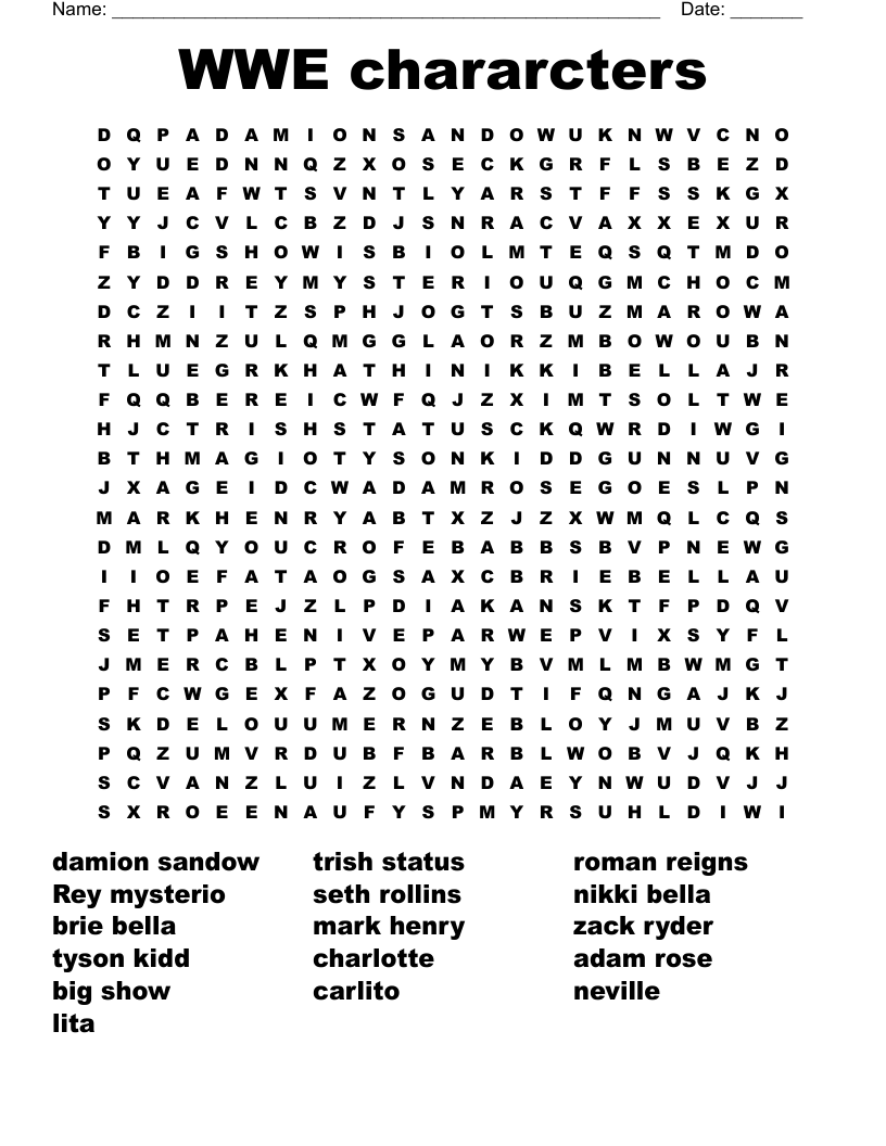 WWE chararcters Word Search