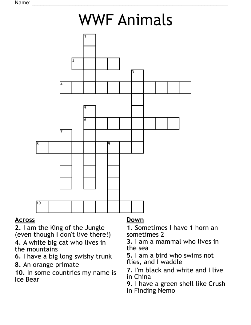 WWF Animals  Crossword