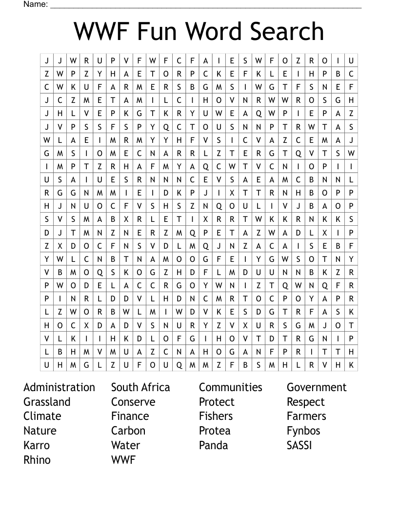 WWF Fun  Word Search