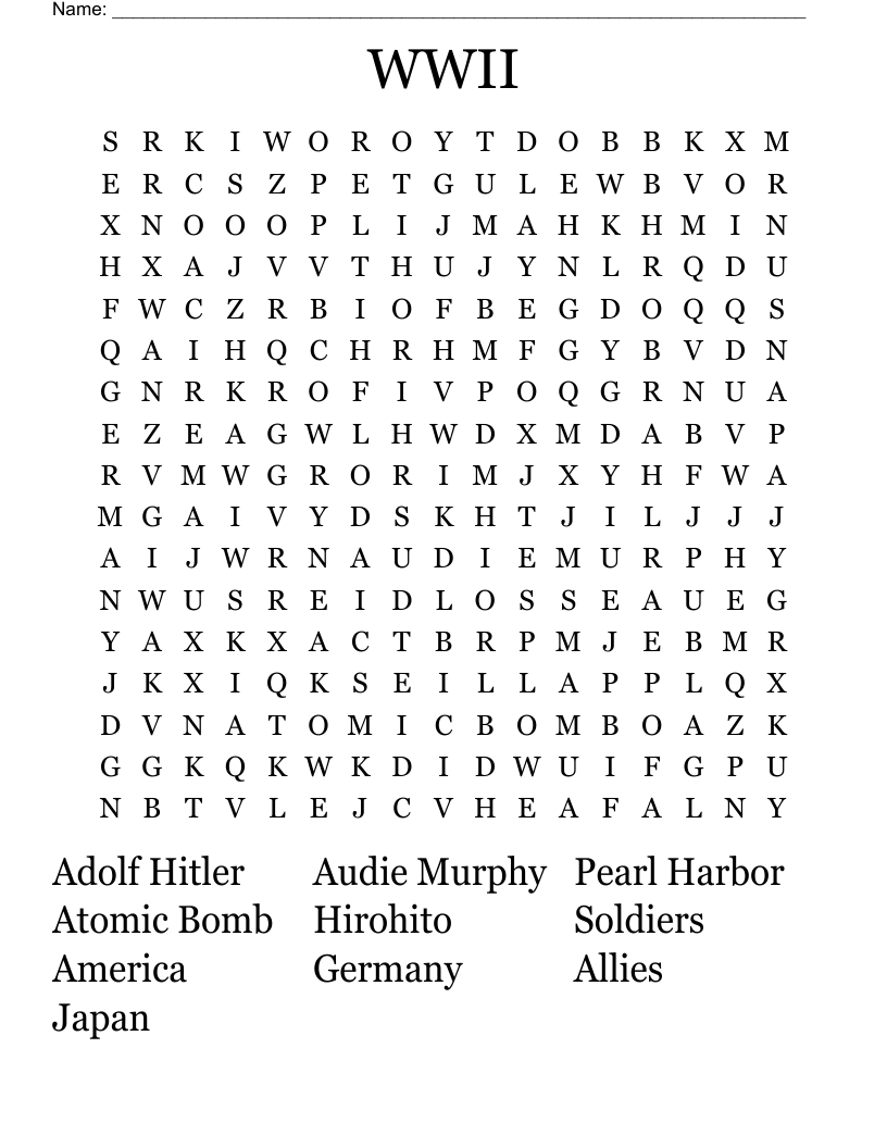 WWII Word Search