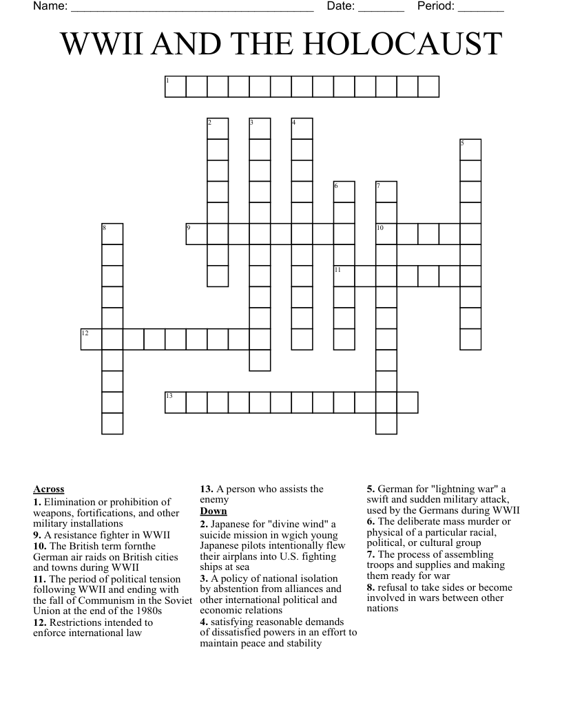 WWII AND THE HOLOCAUST Crossword