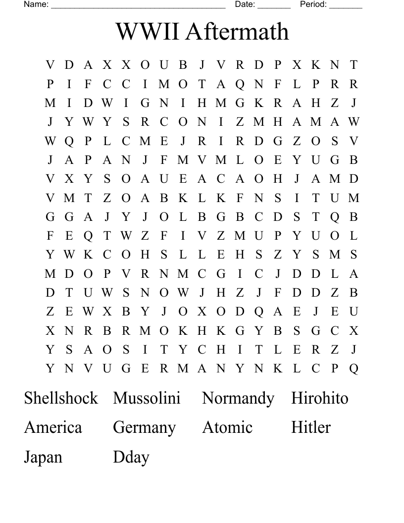 WWII Aftermath Word Search