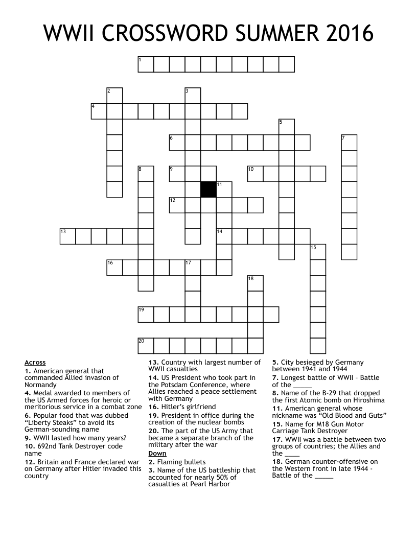 WWII CROSSWORD SUMMER 2016