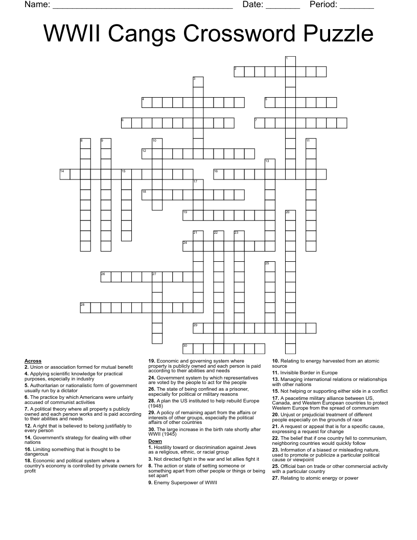 WWII Cangs Crossword Puzzle