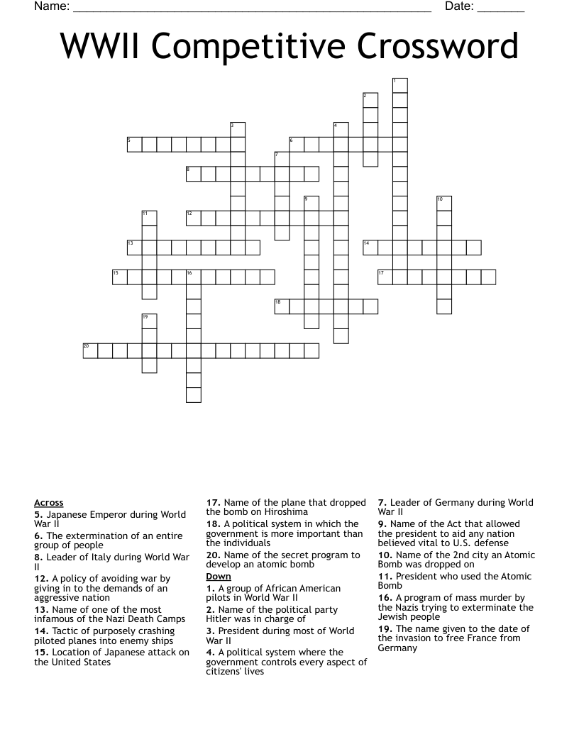 WWII Competitive Crossword