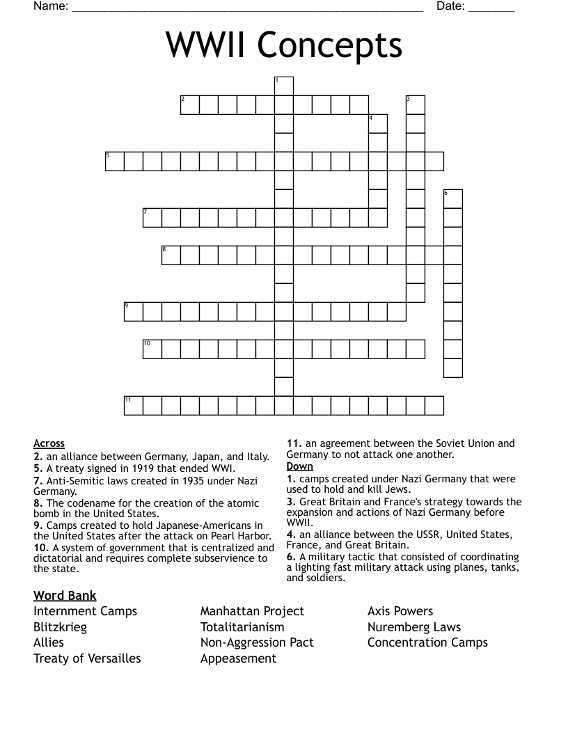 WWII Concepts Crossword