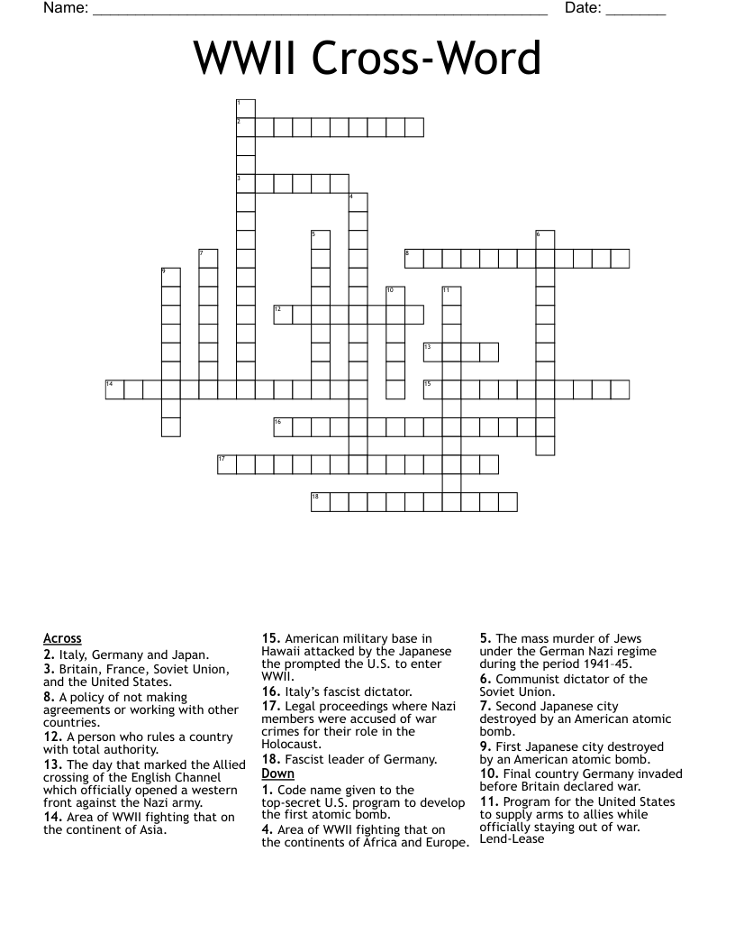 WWII Cross-Word Crossword
