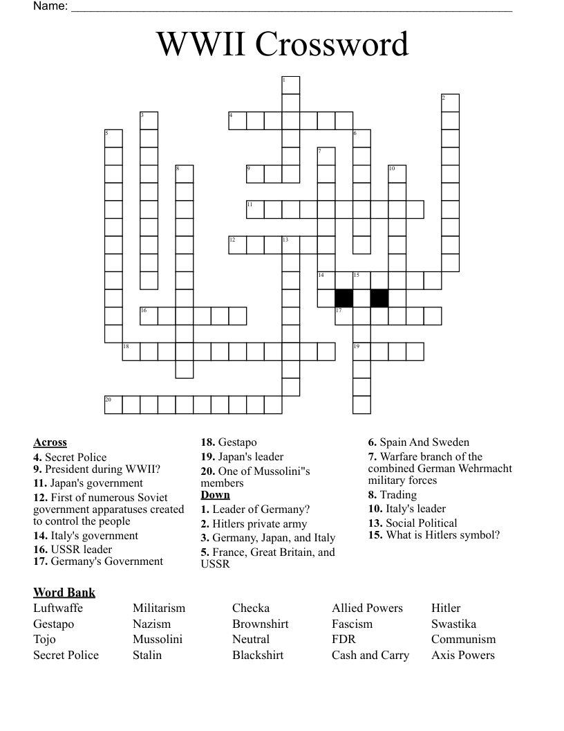 WWII Crossword
