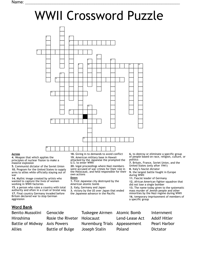 WWII Crossword Puzzle