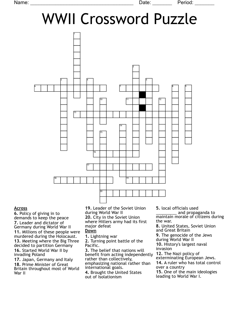 WWII Crossword Puzzle