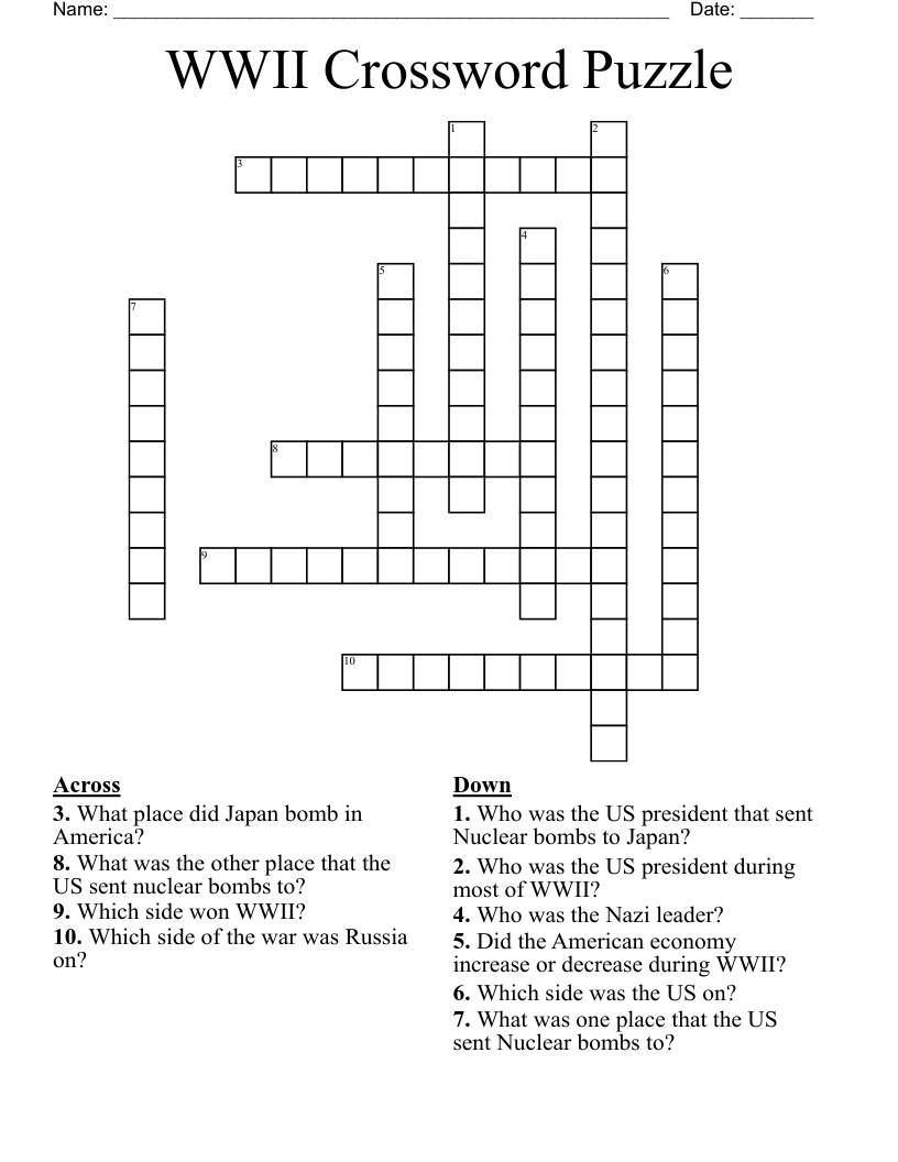 WWII Crossword Puzzle