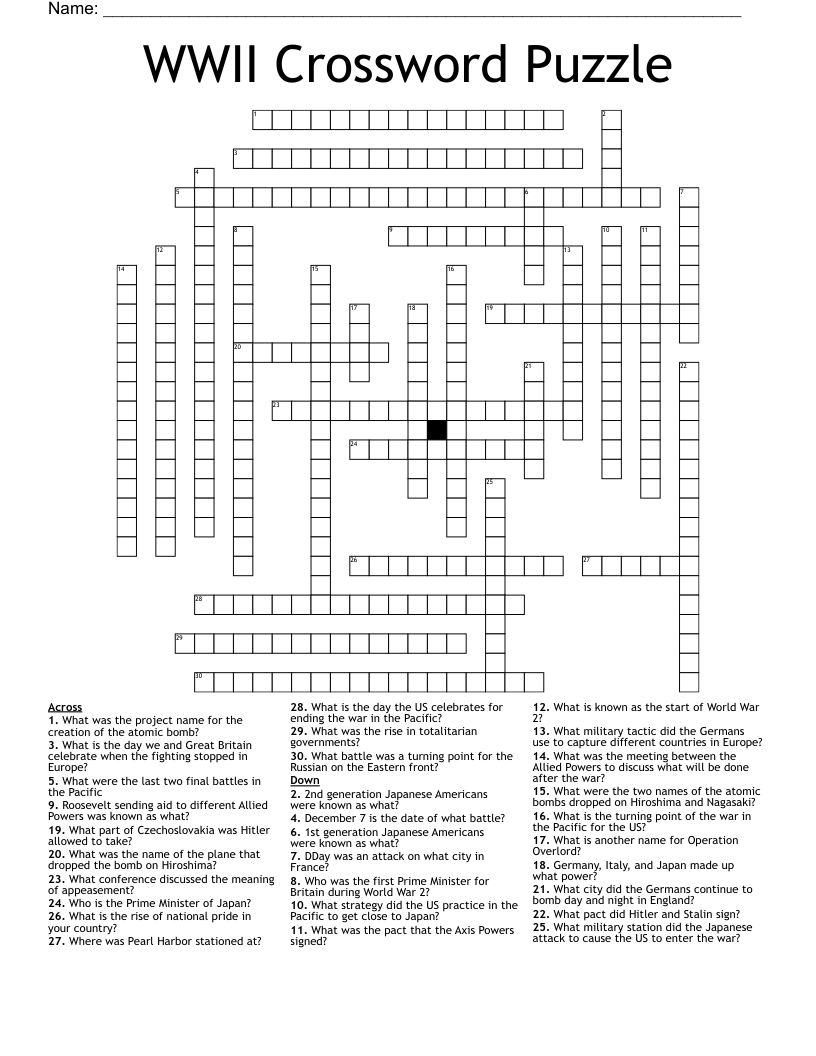 WWII Crossword Puzzle