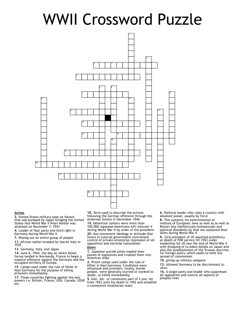 WWII Crossword Puzzle