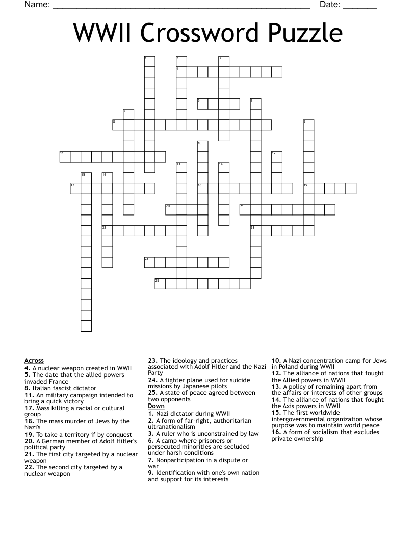 WWII Crossword Puzzle