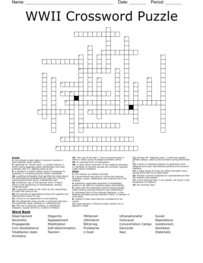WWII Crossword Puzzle