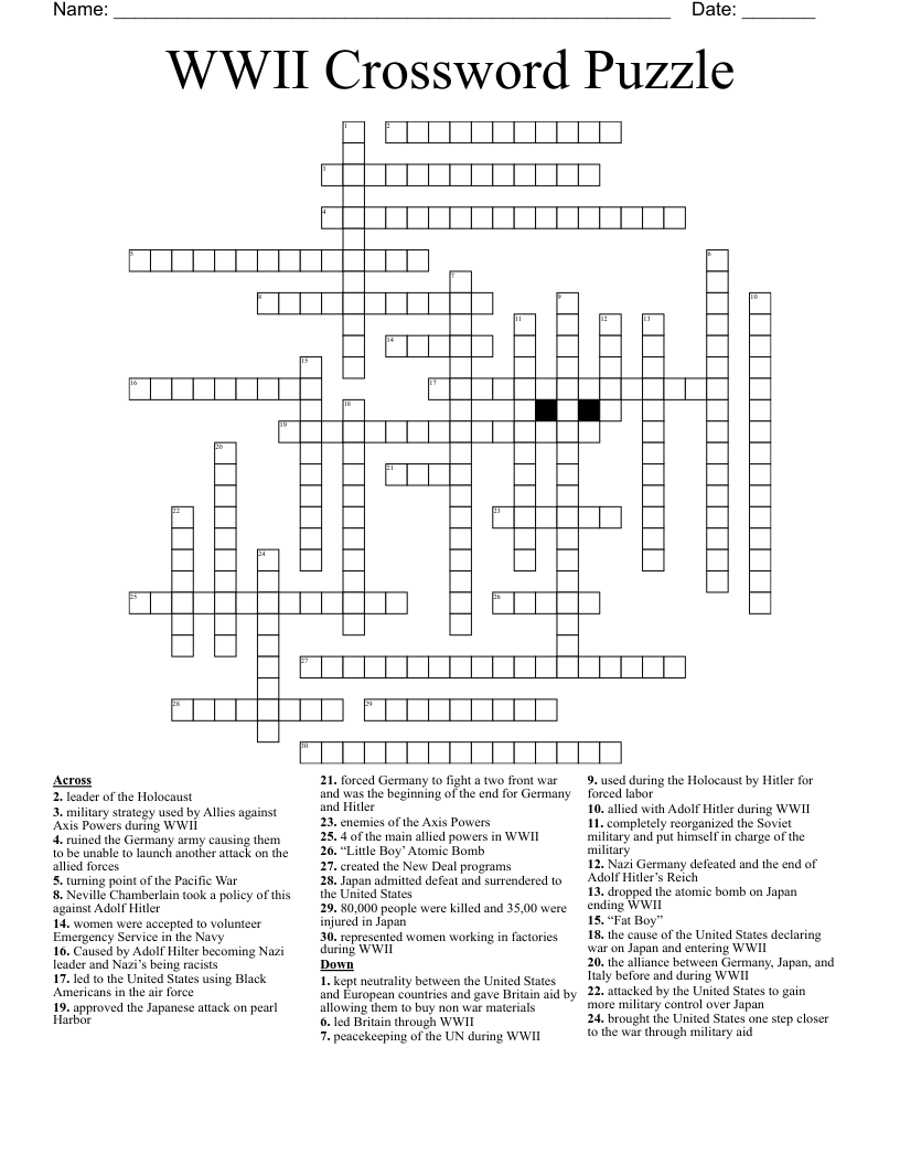 WWII Crossword Puzzle 