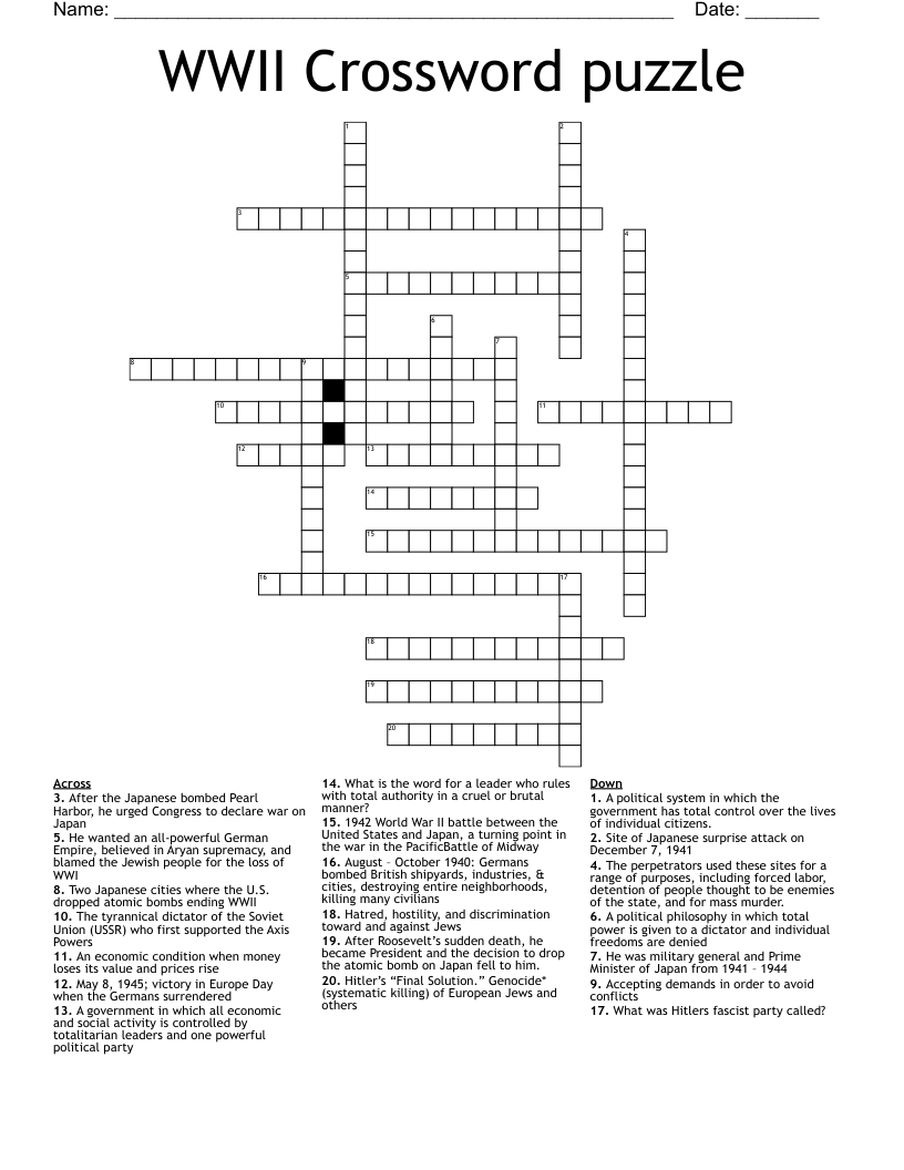 WWII Crossword puzzle
