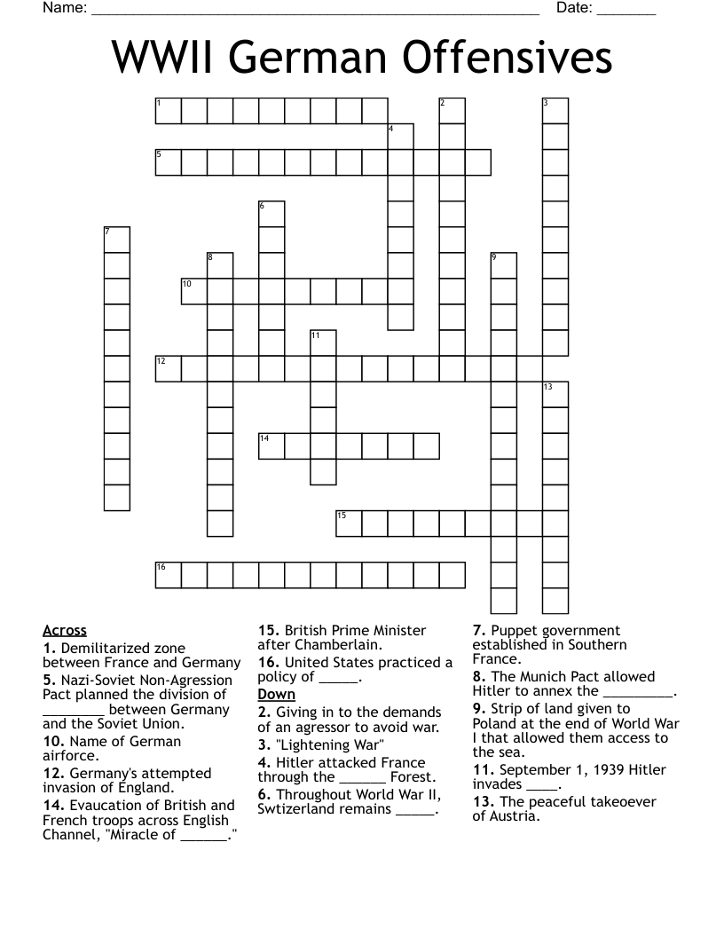 WWII German Offensives Crossword