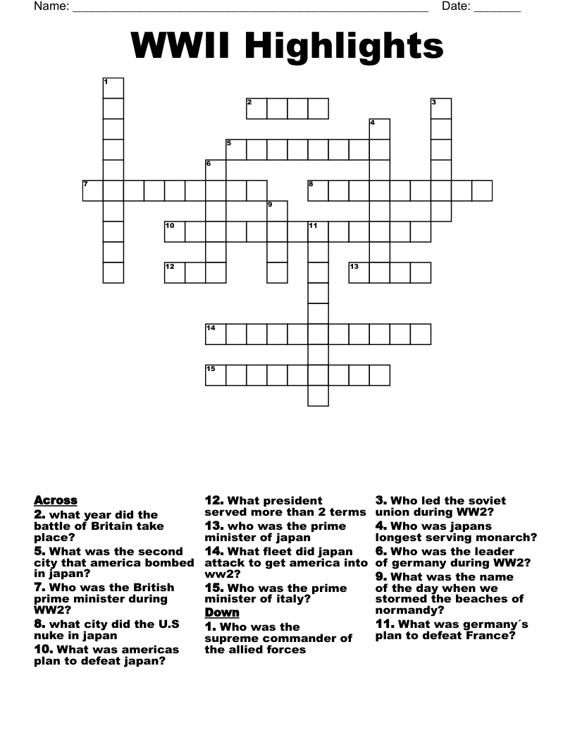 WWII Highlights Crossword