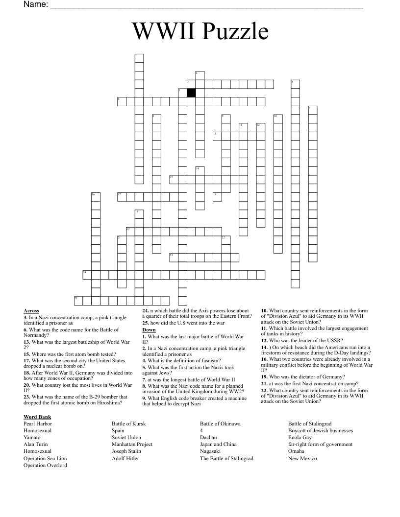 WWII Puzzle Crossword