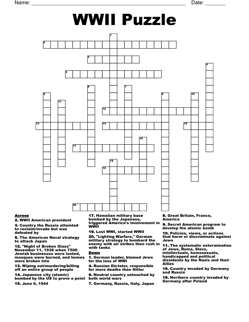 WWII Puzzle Crossword