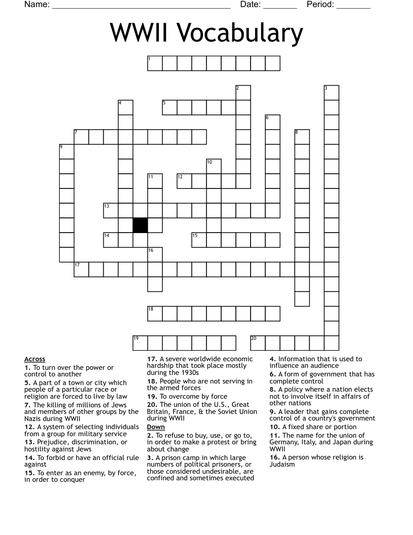 WWII Vocabulary Crossword