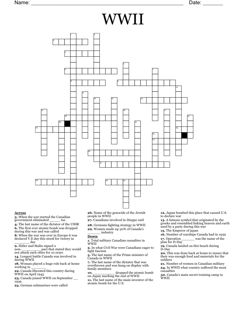 WWII  Crossword