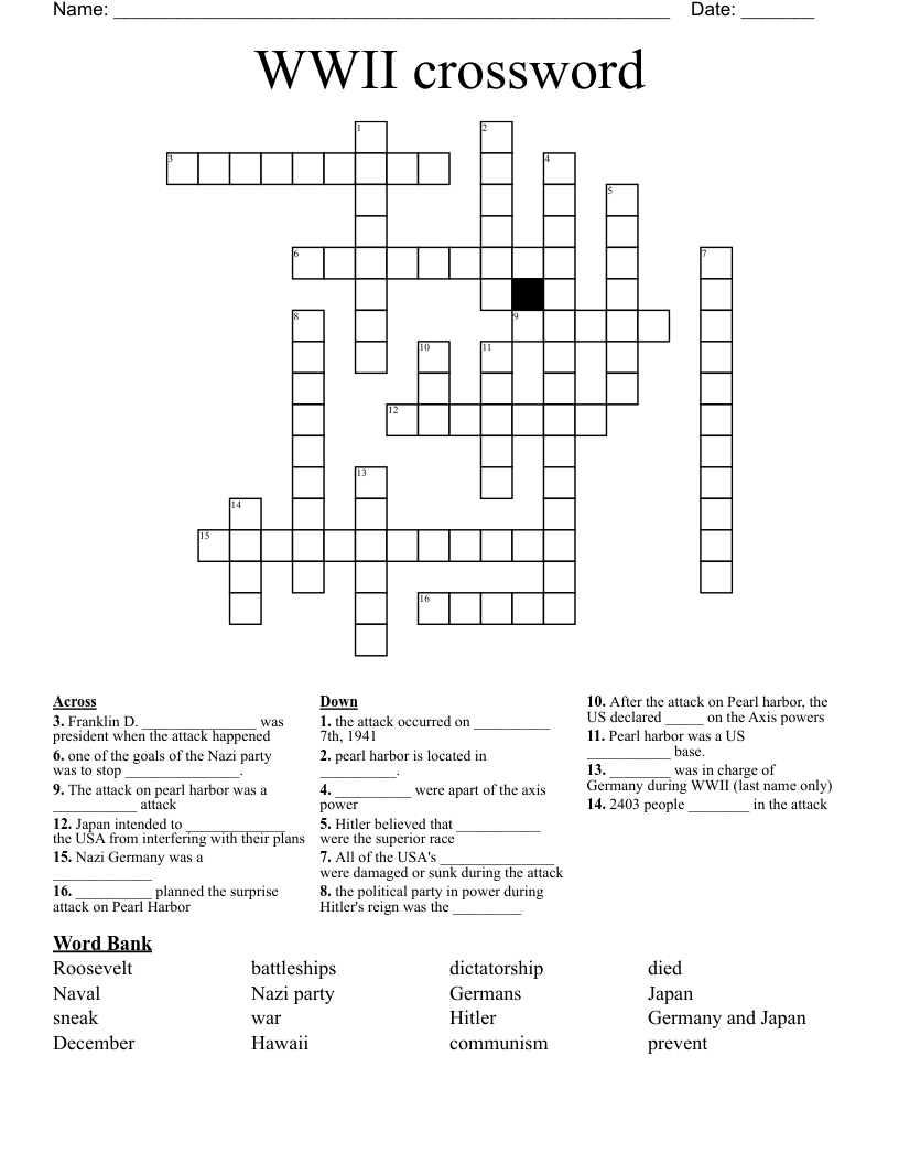 WWII crossword