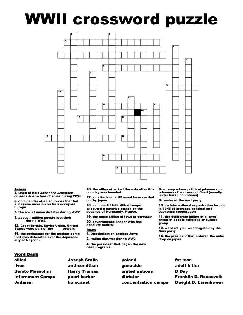 WWII crossword puzzle