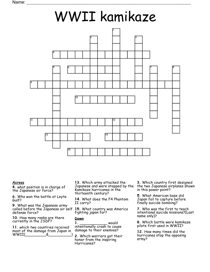 WWII kamikaze Crossword