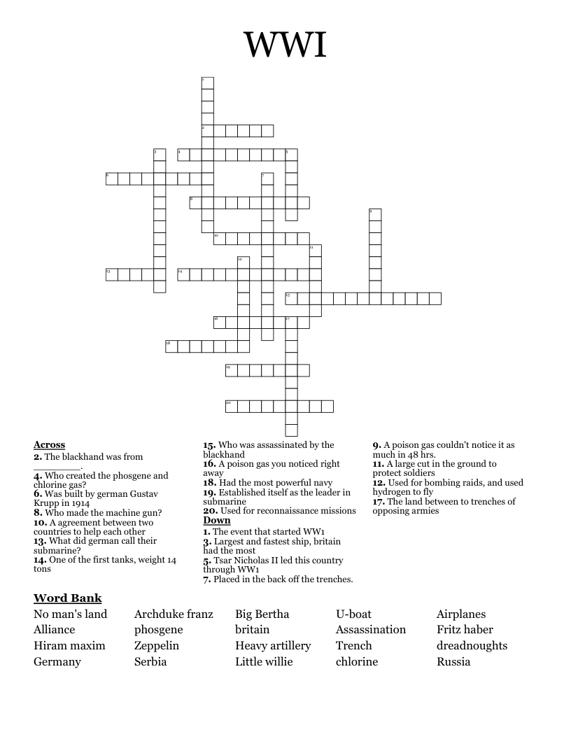WWI Crossword